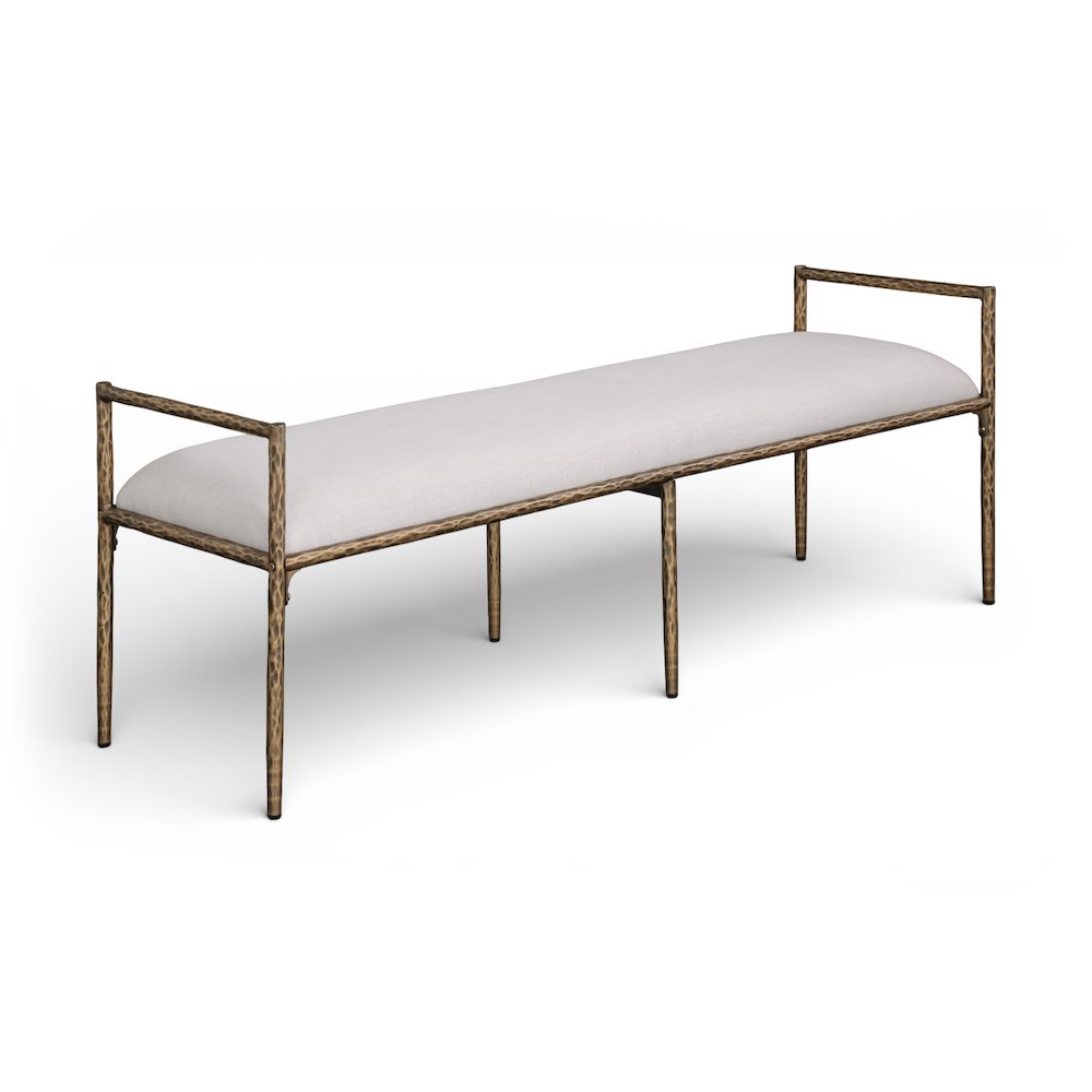 Axis Beige Linen Textured Fabric Upholstered Bench