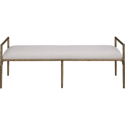 Axis Beige Linen Textured Fabric Upholstered Bench