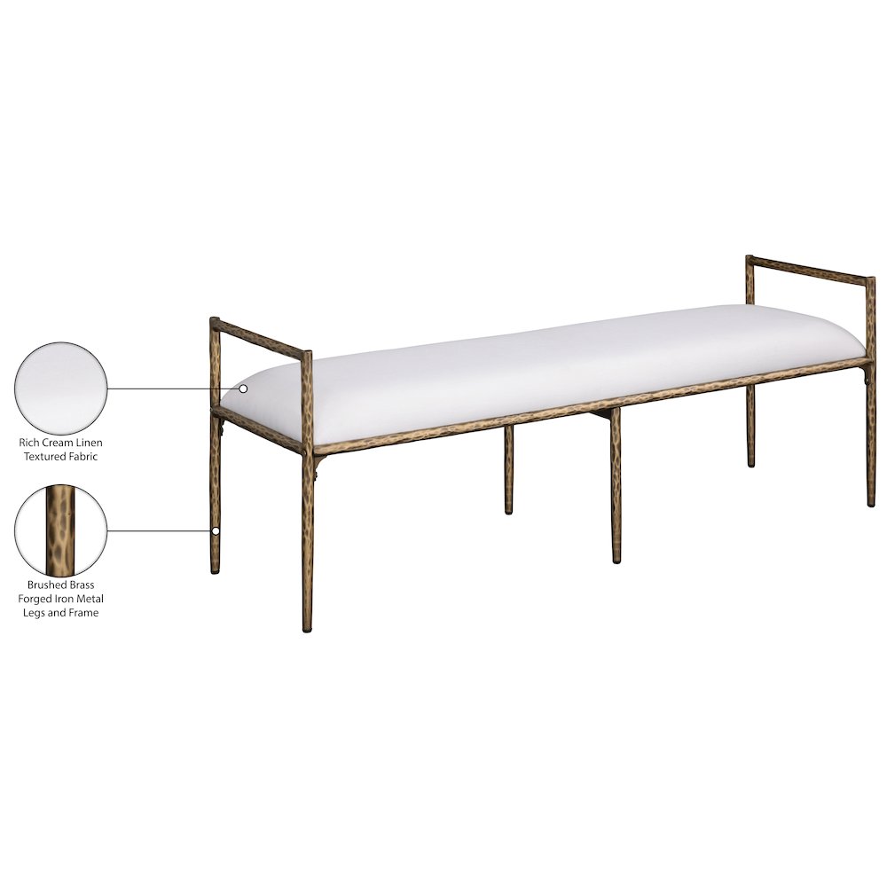 Axis Cream Linen Textured Fabric Upholstered Bench
