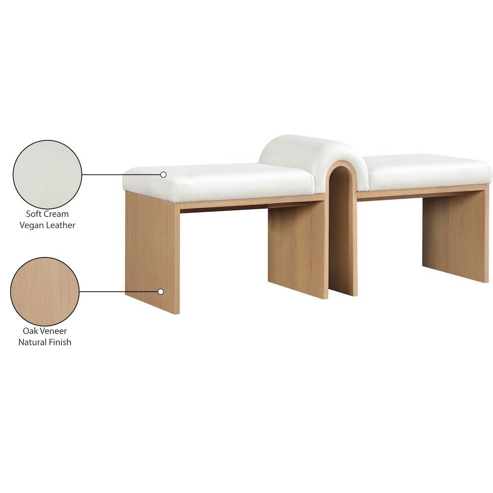 Delphine Cream Vegan Leather Upholstered Bench