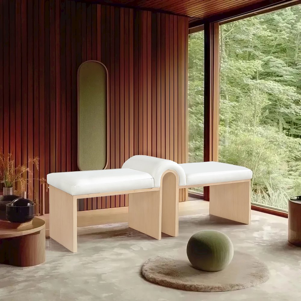 Delphine Cream Vegan Leather Upholstered Bench