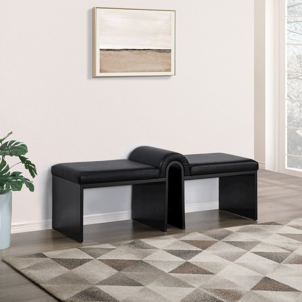 Delphine Black Vegan Leather Upholstered Bench