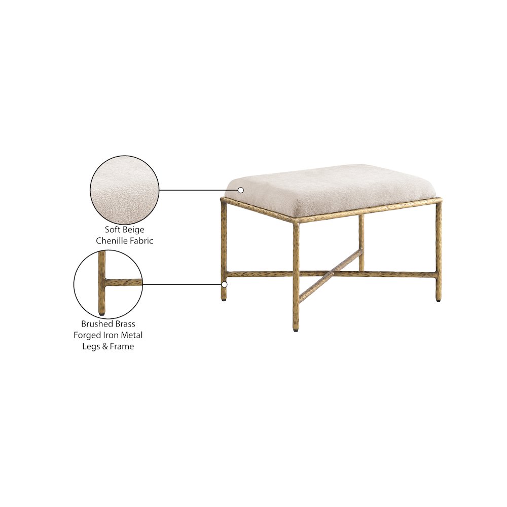 Valley Beige Chenille Fabric Bench