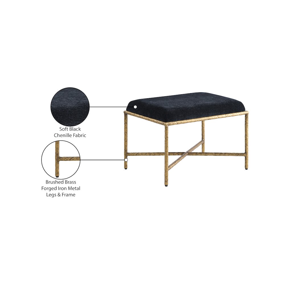 Valley Black Chenille Fabric Bench