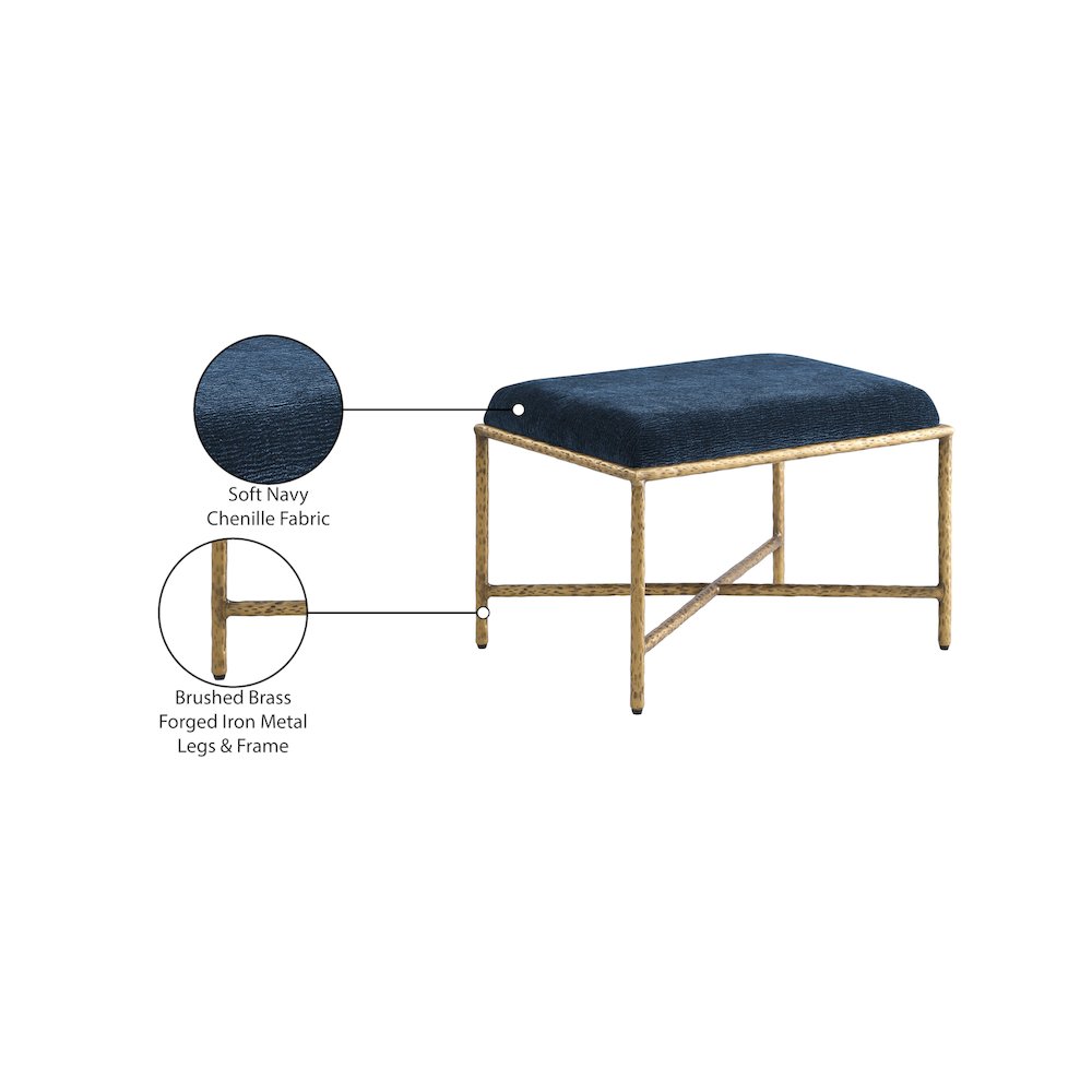 Valley Navy Chenille Fabric Bench