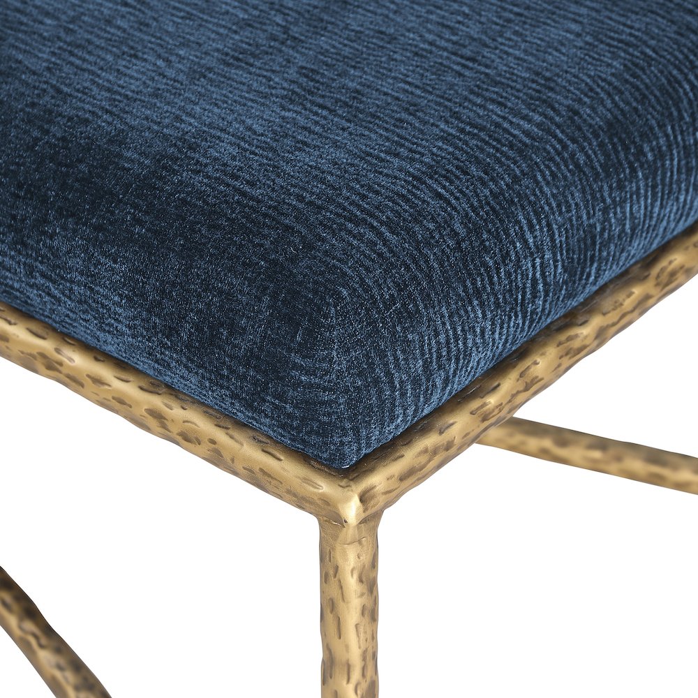 Valley Navy Chenille Fabric Bench