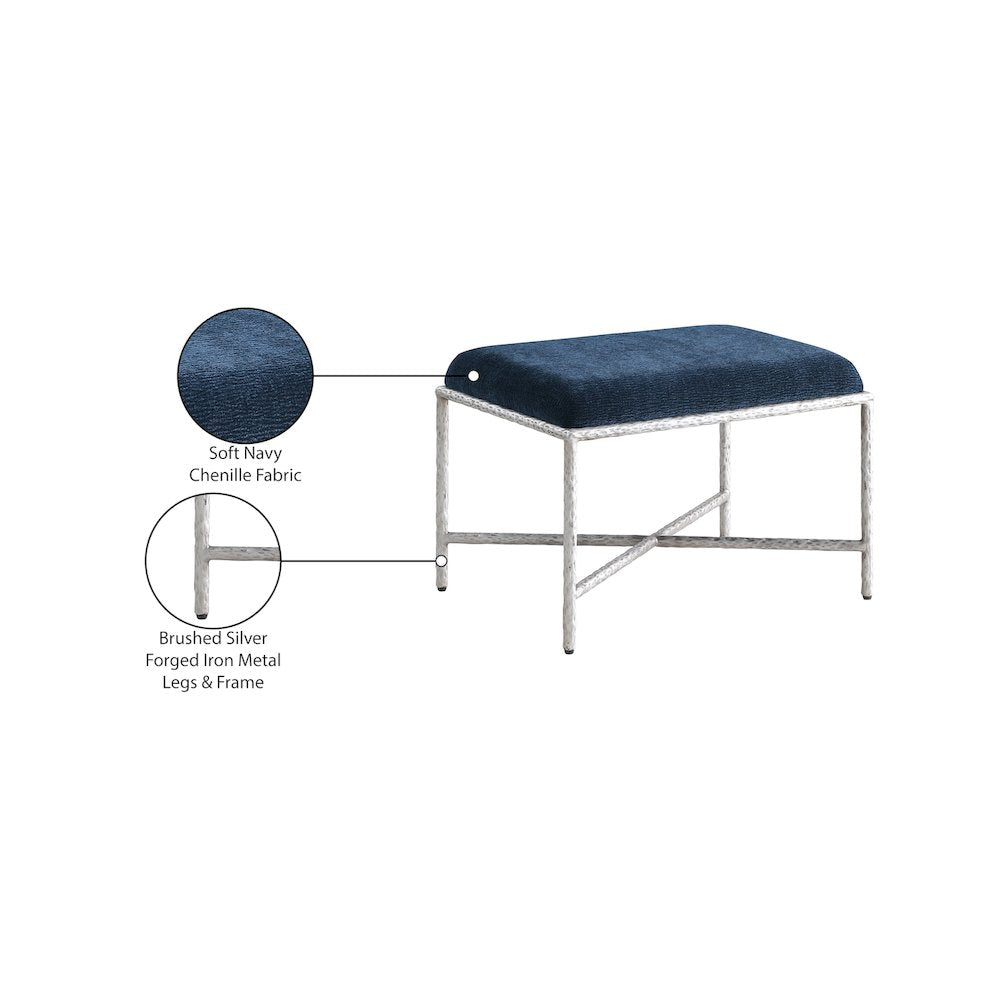 Valley Navy Chenille Fabric Bench