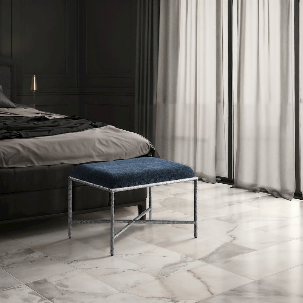 Valley Navy Chenille Fabric Bench