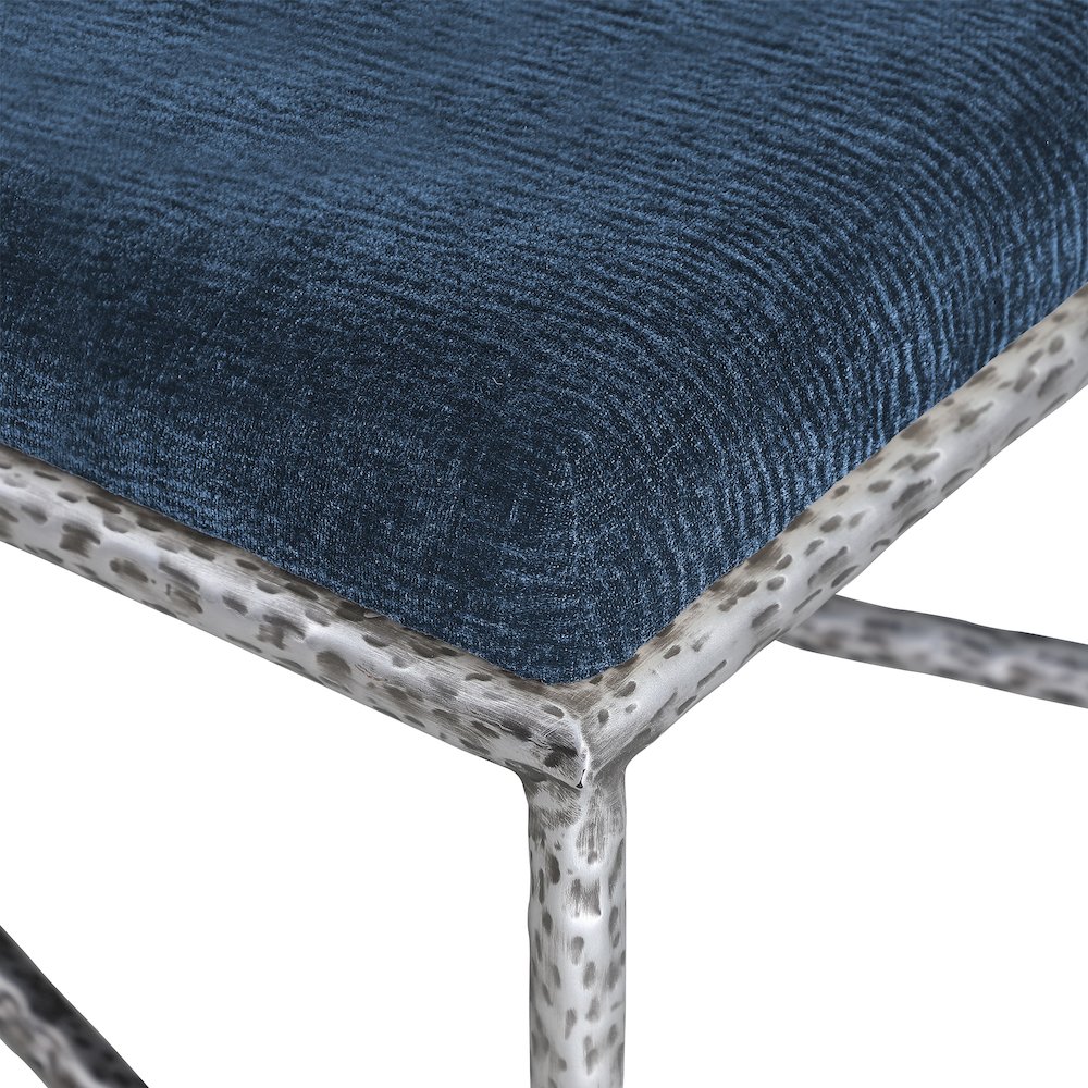 Valley Navy Chenille Fabric Bench