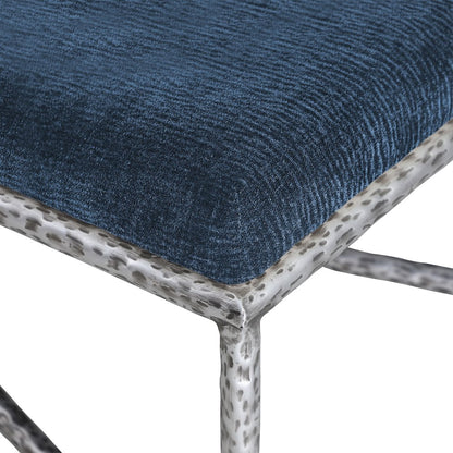 Valley Navy Chenille Fabric Bench