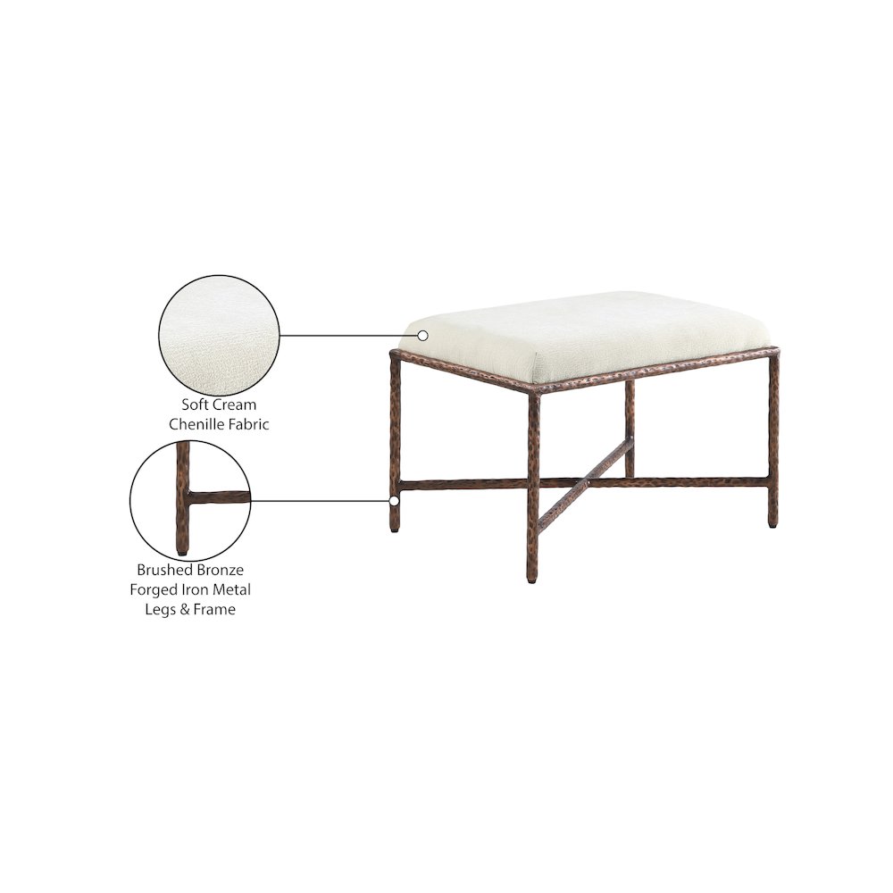 Valley Cream Chenille Fabric Bench