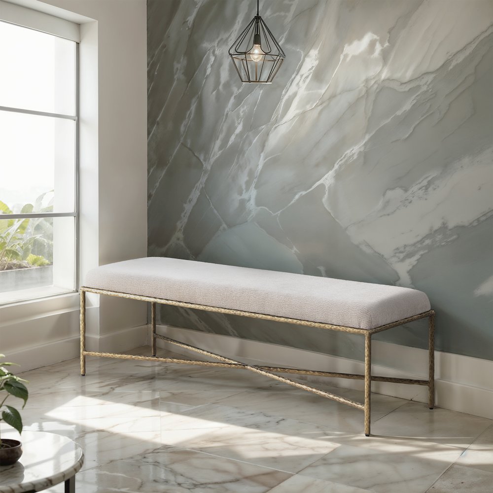 Valley Beige Chenille Fabric Bench