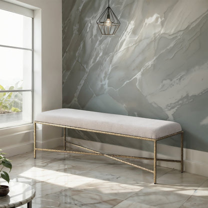 Valley Beige Chenille Fabric Bench