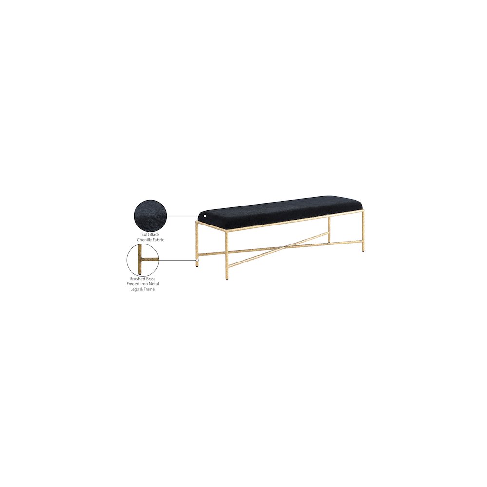 Valley Black Chenille Fabric Bench