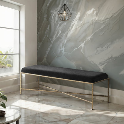Valley Black Chenille Fabric Bench