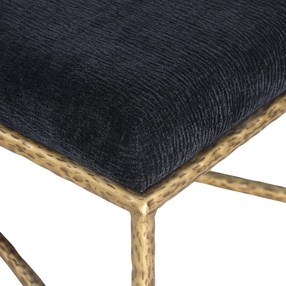 Valley Black Chenille Fabric Bench