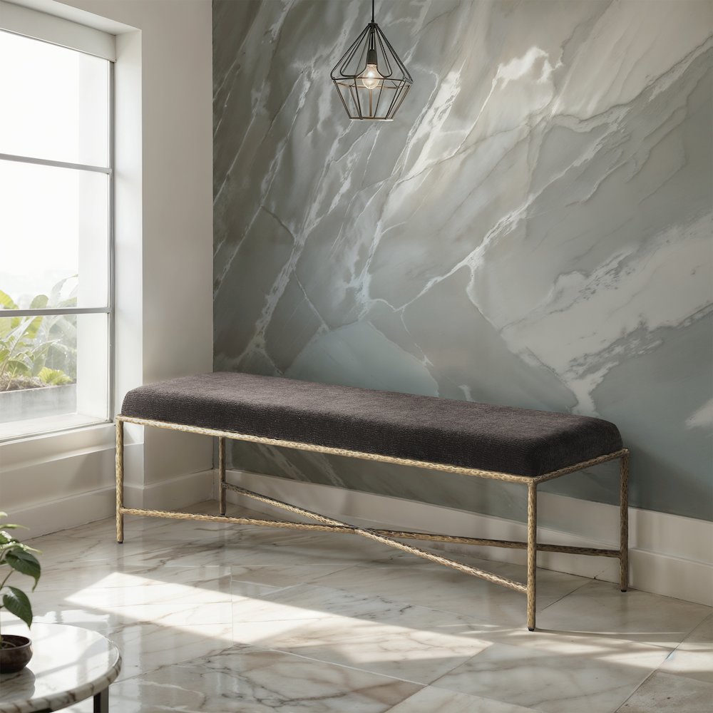 Valley Brown Chenille Fabric Bench