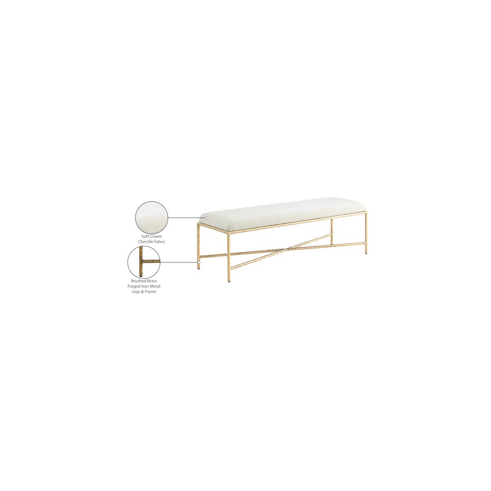 Valley Cream Chenille Fabric Bench