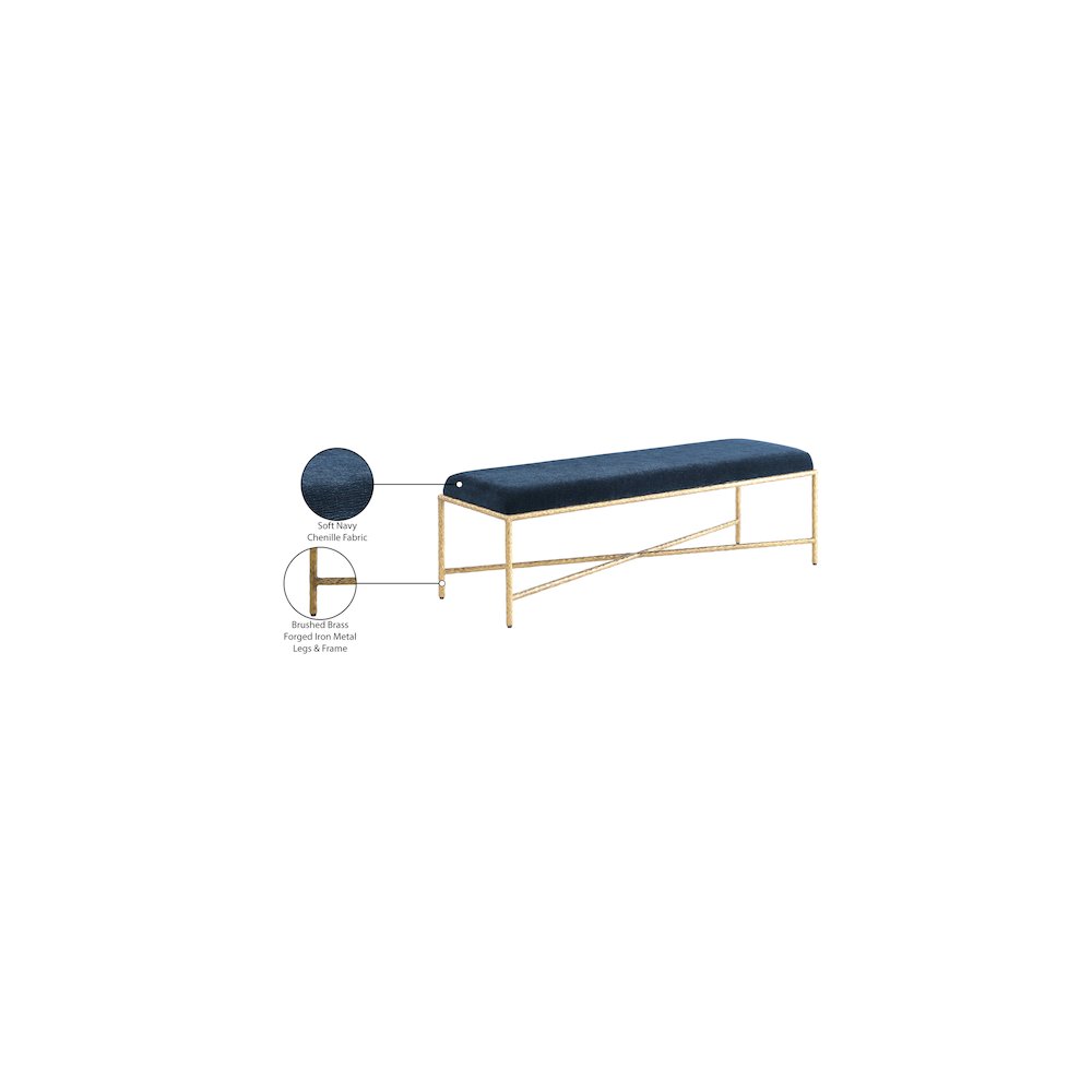 Valley Navy Chenille Fabric Bench