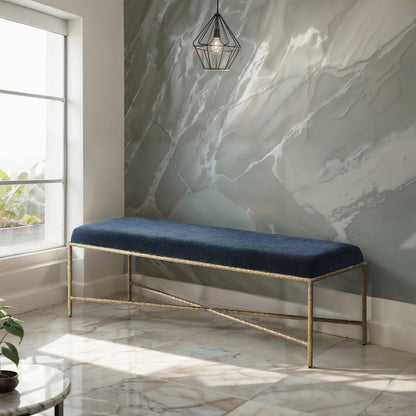Valley Navy Chenille Fabric Bench