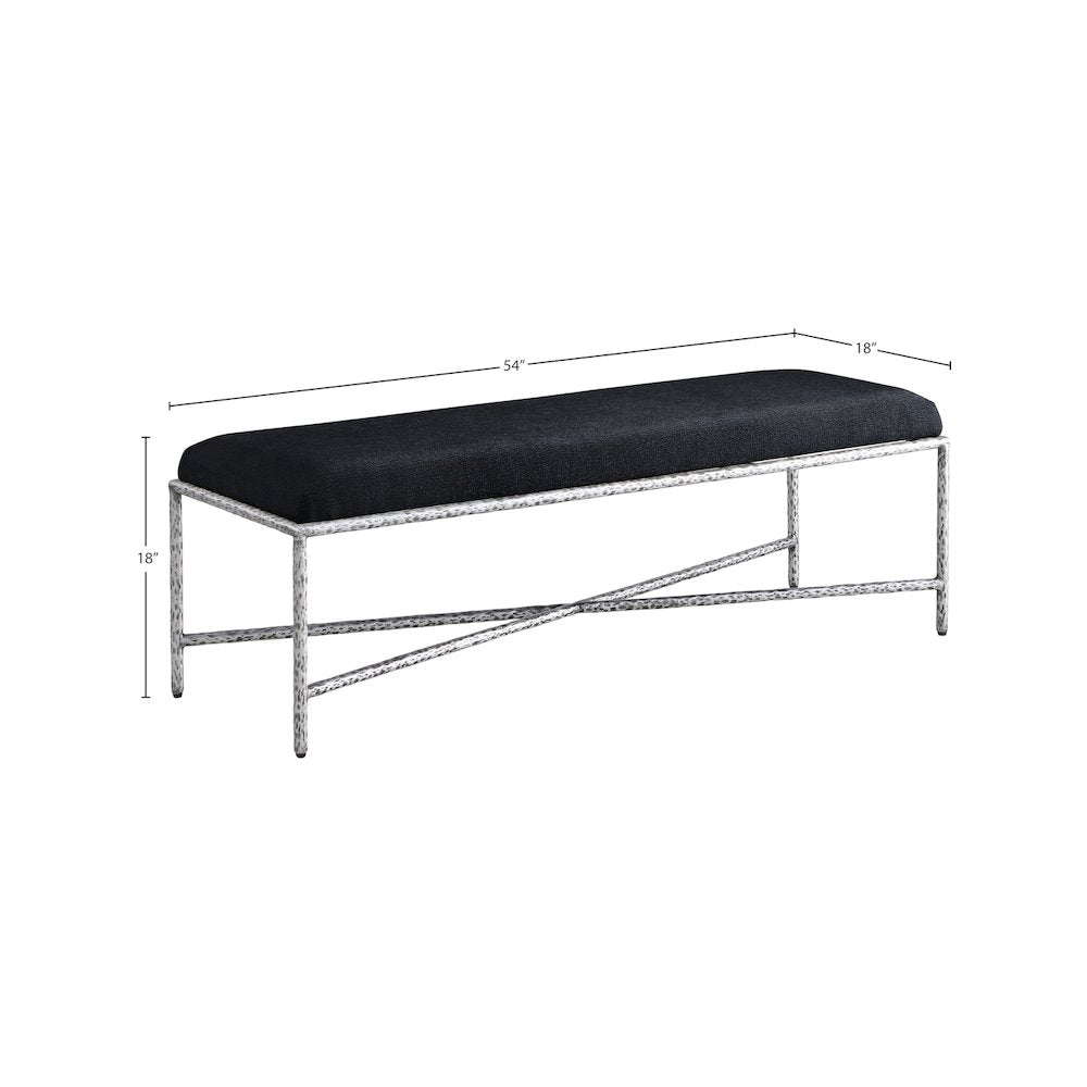 Valley Black Chenille Fabric Bench