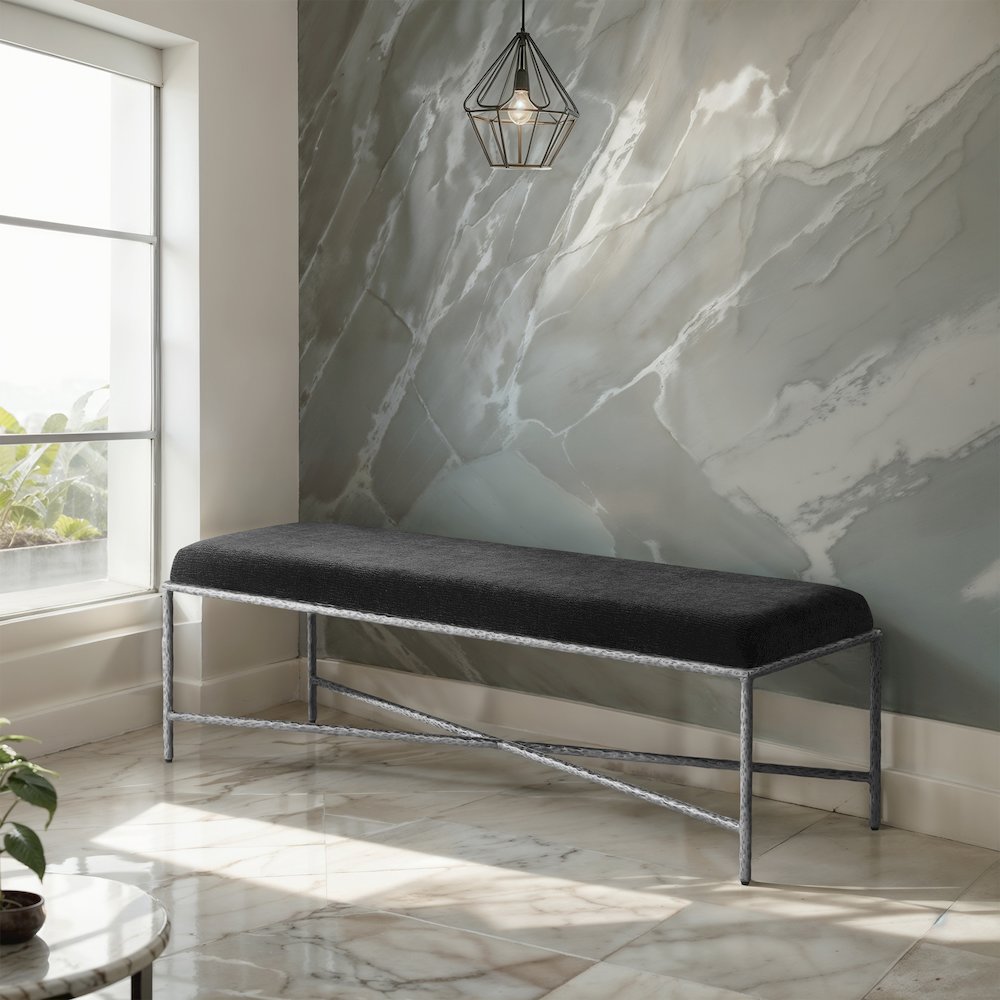 Valley Black Chenille Fabric Bench