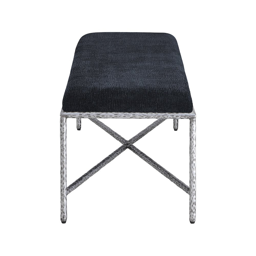 Valley Black Chenille Fabric Bench