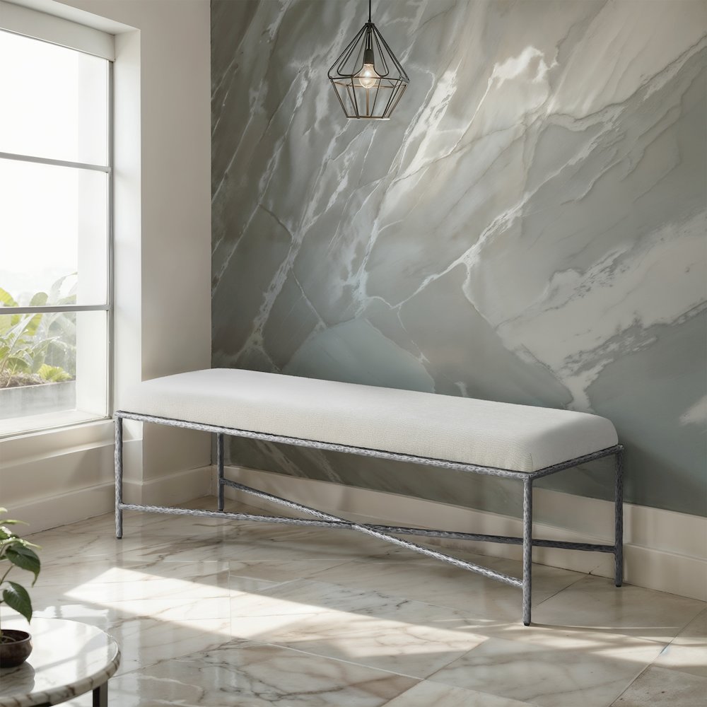Valley Cream Chenille Fabric Bench