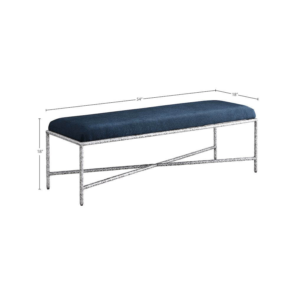 Valley Navy Chenille Fabric Bench