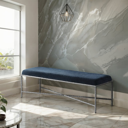 Valley Navy Chenille Fabric Bench