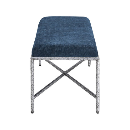 Valley Navy Chenille Fabric Bench