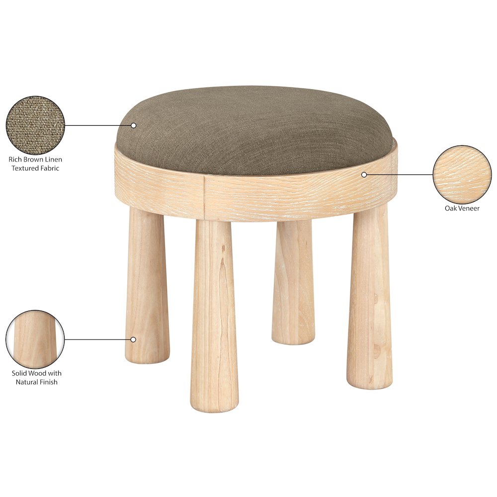 Larea Brown Linen Textured Fabric Upholstered Ottoman