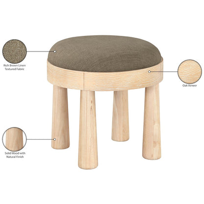 Larea Brown Linen Textured Fabric Upholstered Ottoman