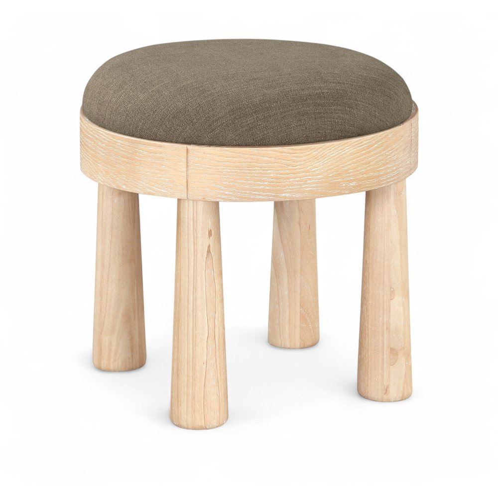 Larea Brown Linen Textured Fabric Upholstered Ottoman