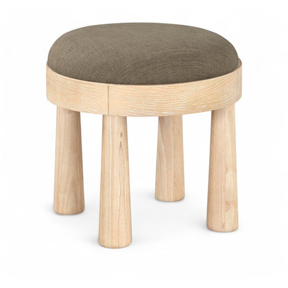 Larea Brown Linen Textured Fabric Upholstered Ottoman