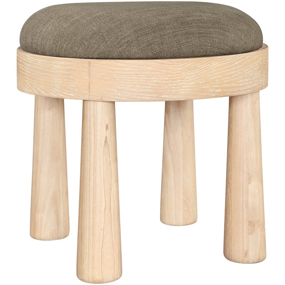 Larea Brown Linen Textured Fabric Upholstered Ottoman