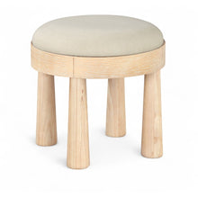 Larea Cream Linen Textured Fabric Upholstered Ottoman