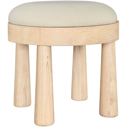 Larea Cream Linen Textured Fabric Upholstered Ottoman