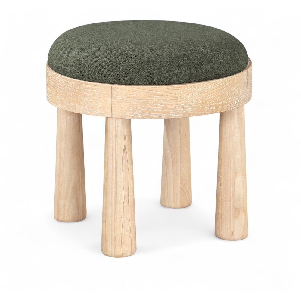 Larea Olive Linen Textured Fabric Upholstered Ottoman