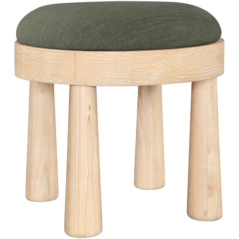 Larea Olive Linen Textured Fabric Upholstered Ottoman
