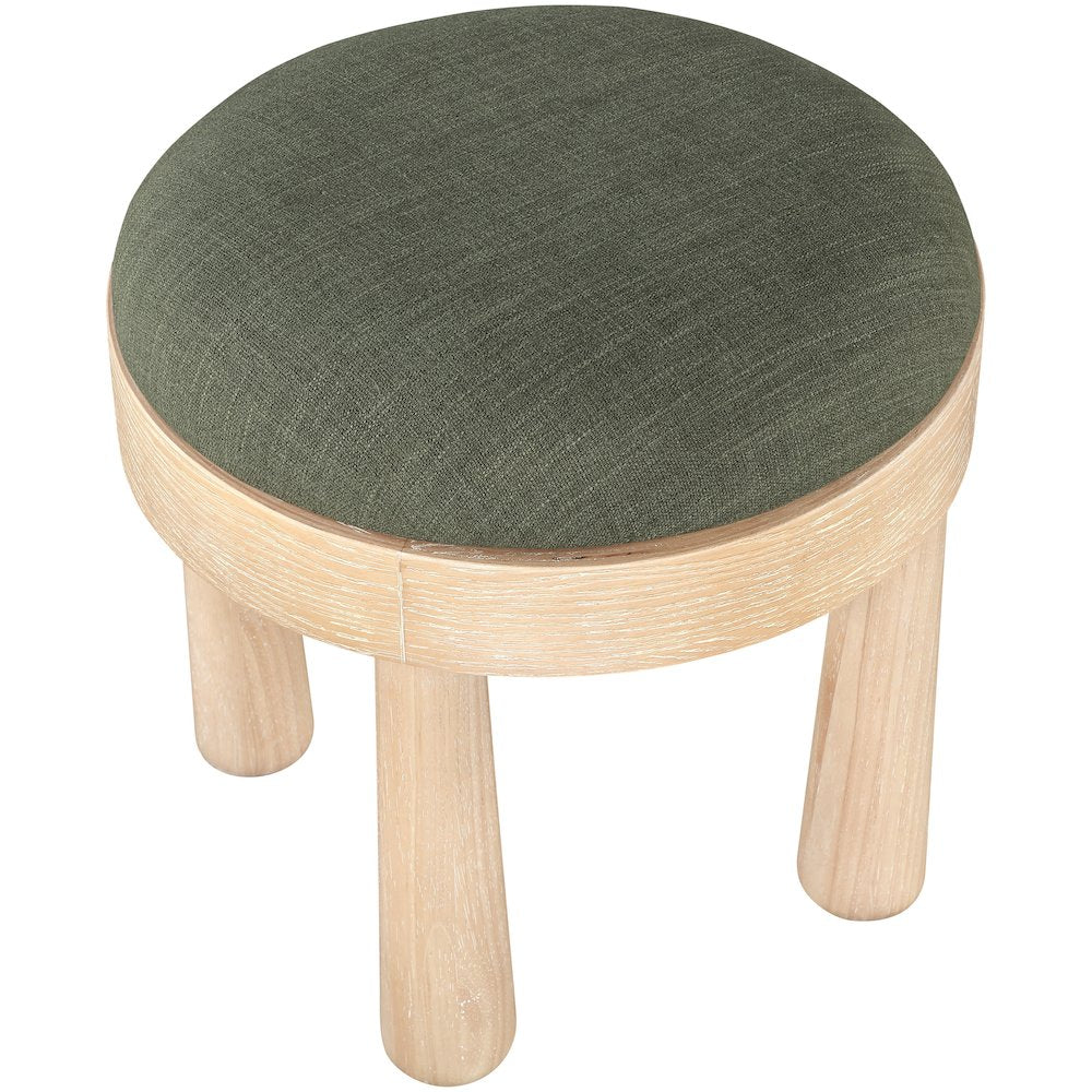 Larea Olive Linen Textured Fabric Upholstered Ottoman
