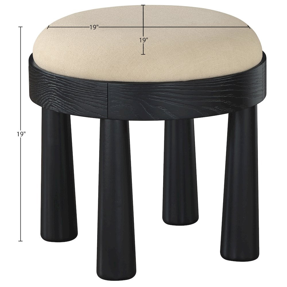 Larea Beige Linen Textured Fabric Upholstered Ottoman