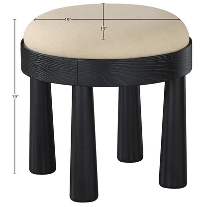 Larea Beige Linen Textured Fabric Upholstered Ottoman