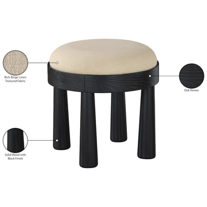Larea Beige Linen Textured Fabric Upholstered Ottoman