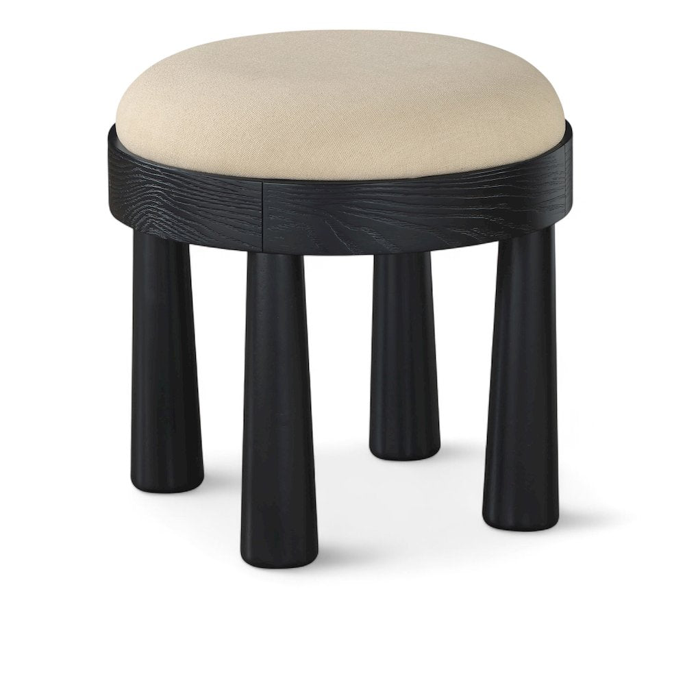 Larea Beige Linen Textured Fabric Upholstered Ottoman