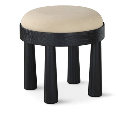 Larea Beige Linen Textured Fabric Upholstered Ottoman