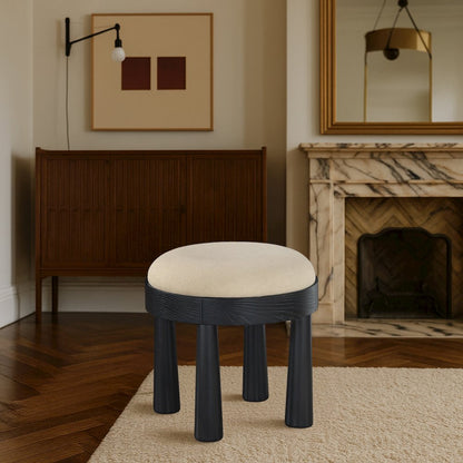 Larea Beige Linen Textured Fabric Upholstered Ottoman