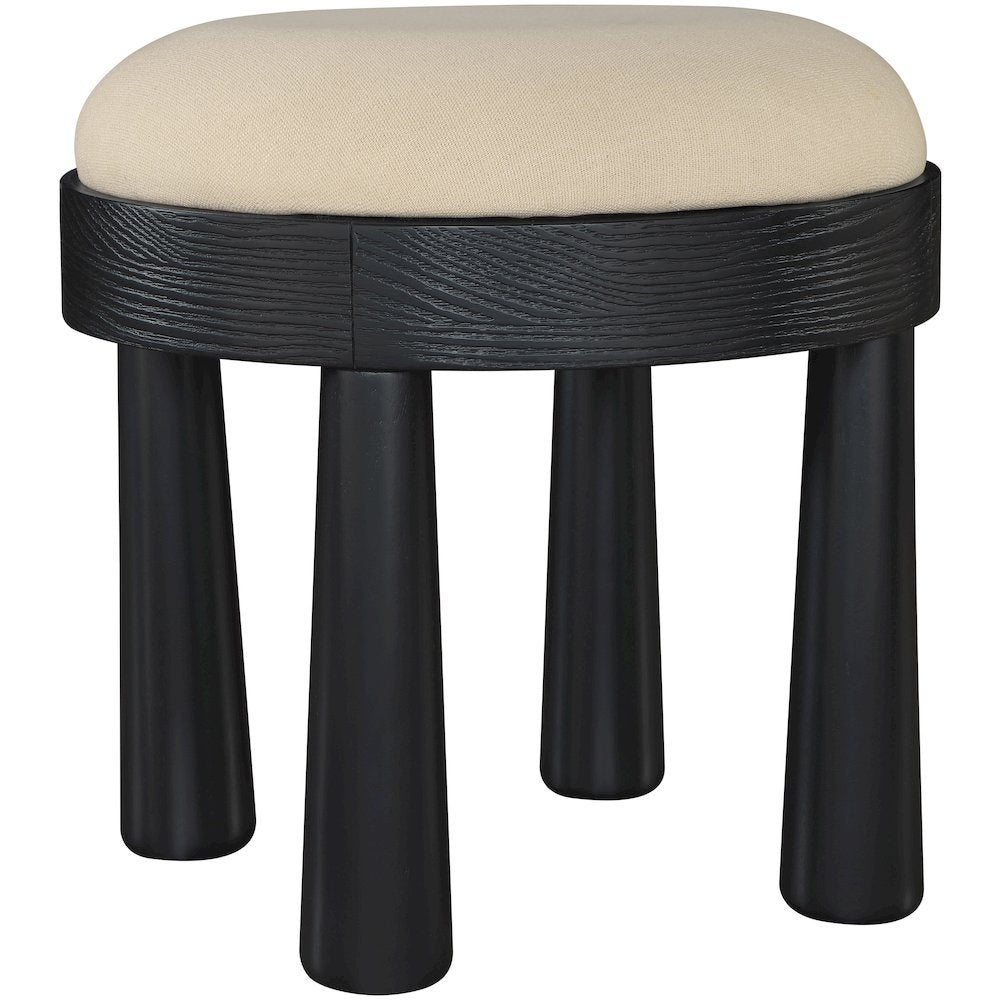 Larea Beige Linen Textured Fabric Upholstered Ottoman