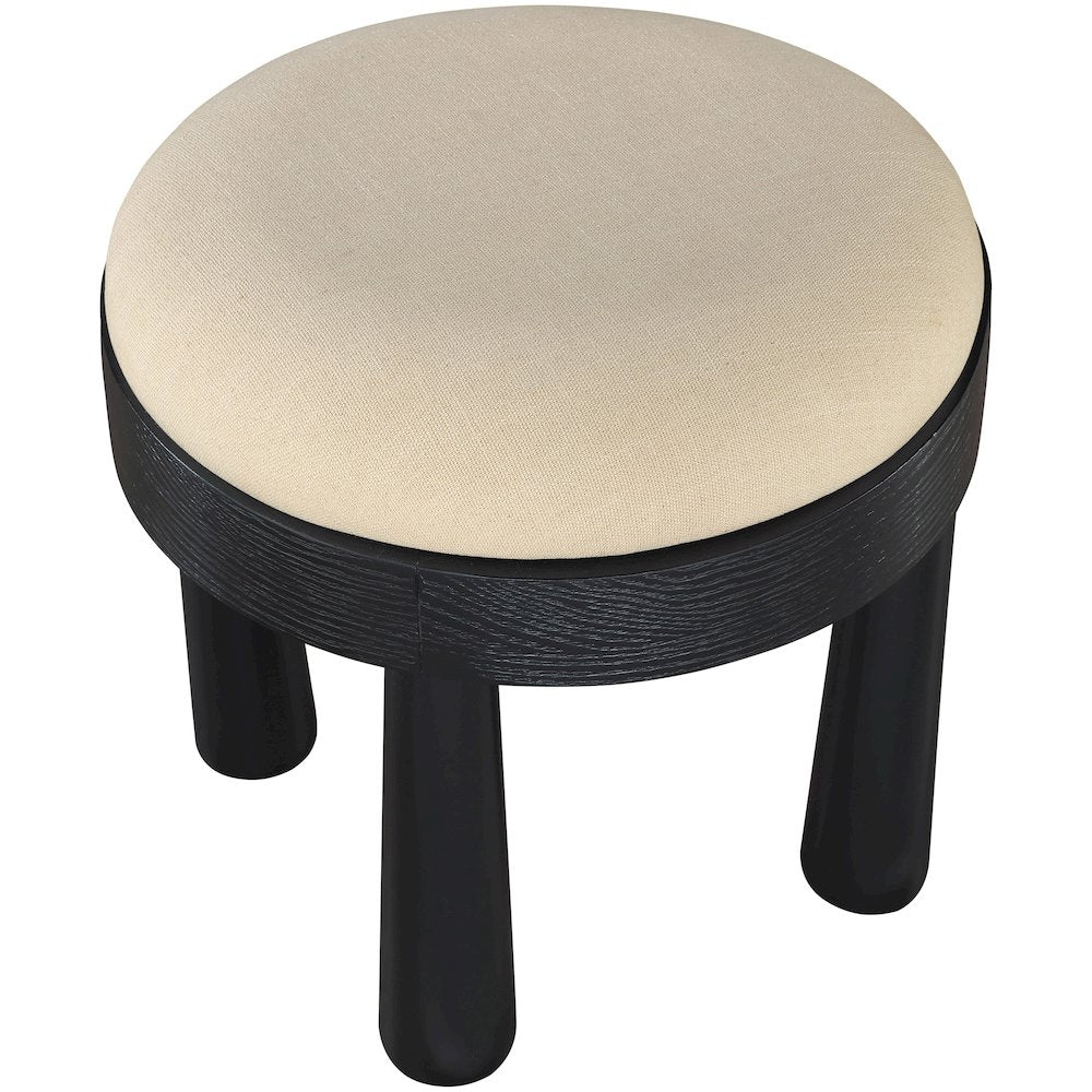 Larea Beige Linen Textured Fabric Upholstered Ottoman