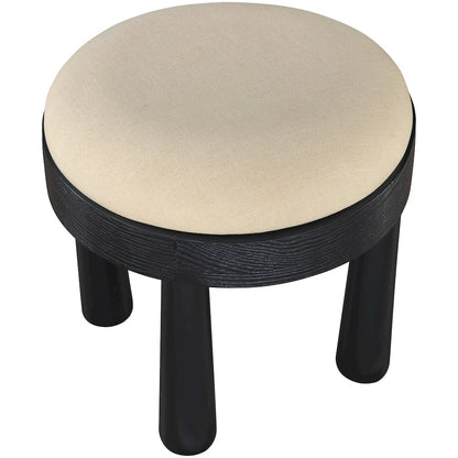 Larea Beige Linen Textured Fabric Upholstered Ottoman